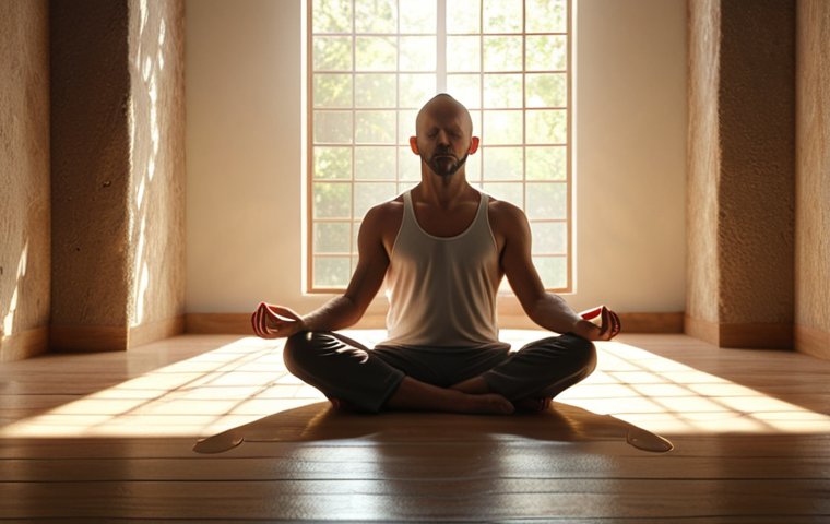 **A serene morning scene:** A person meditating in a quiet space, sunlight streaming in, creating a sense of calm.