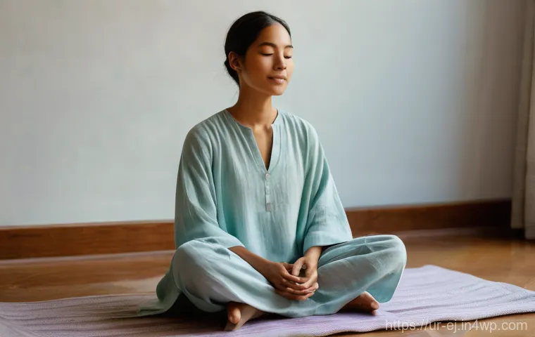 마인드풀니스와 감정의 흐름을 이해하기 - **Prompt 1: Serene Embrace of Inner Calm**
A tranquil, medium-shot portrait of a person (adult, ...