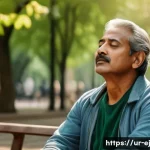 Home 21 마인드풀니스의 다양한 실천 방법 - A serene urban park scene in early morning light, featuring a middle-aged South Asian man wearing co...